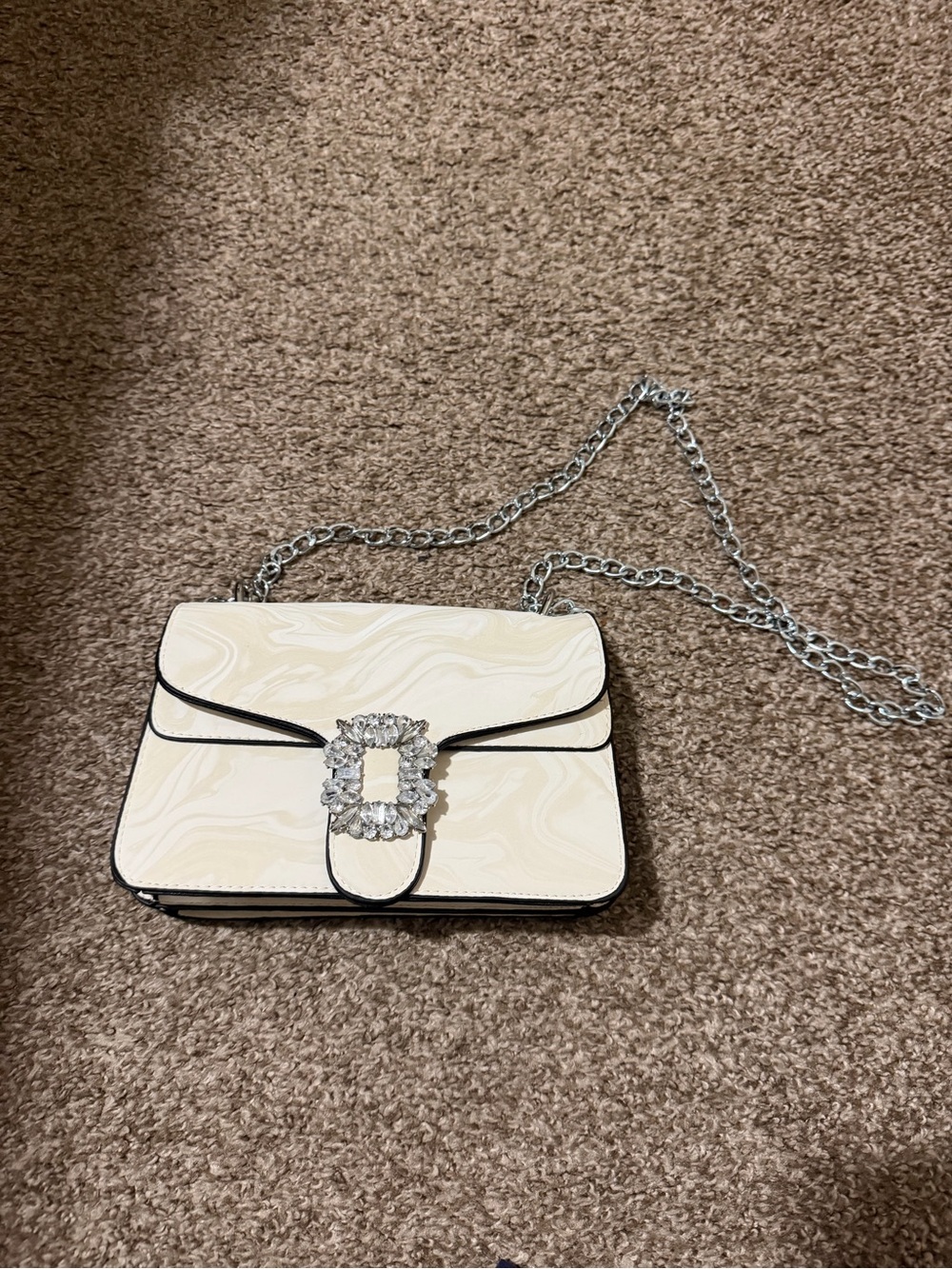 SHEIN Cream Crossbody Bag with Rhinestone Buckle